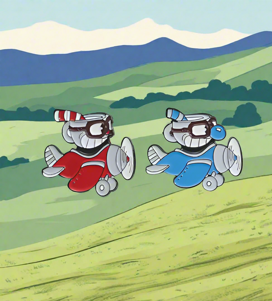 Cuphead and Mugman Flying Pin Badge PAIR